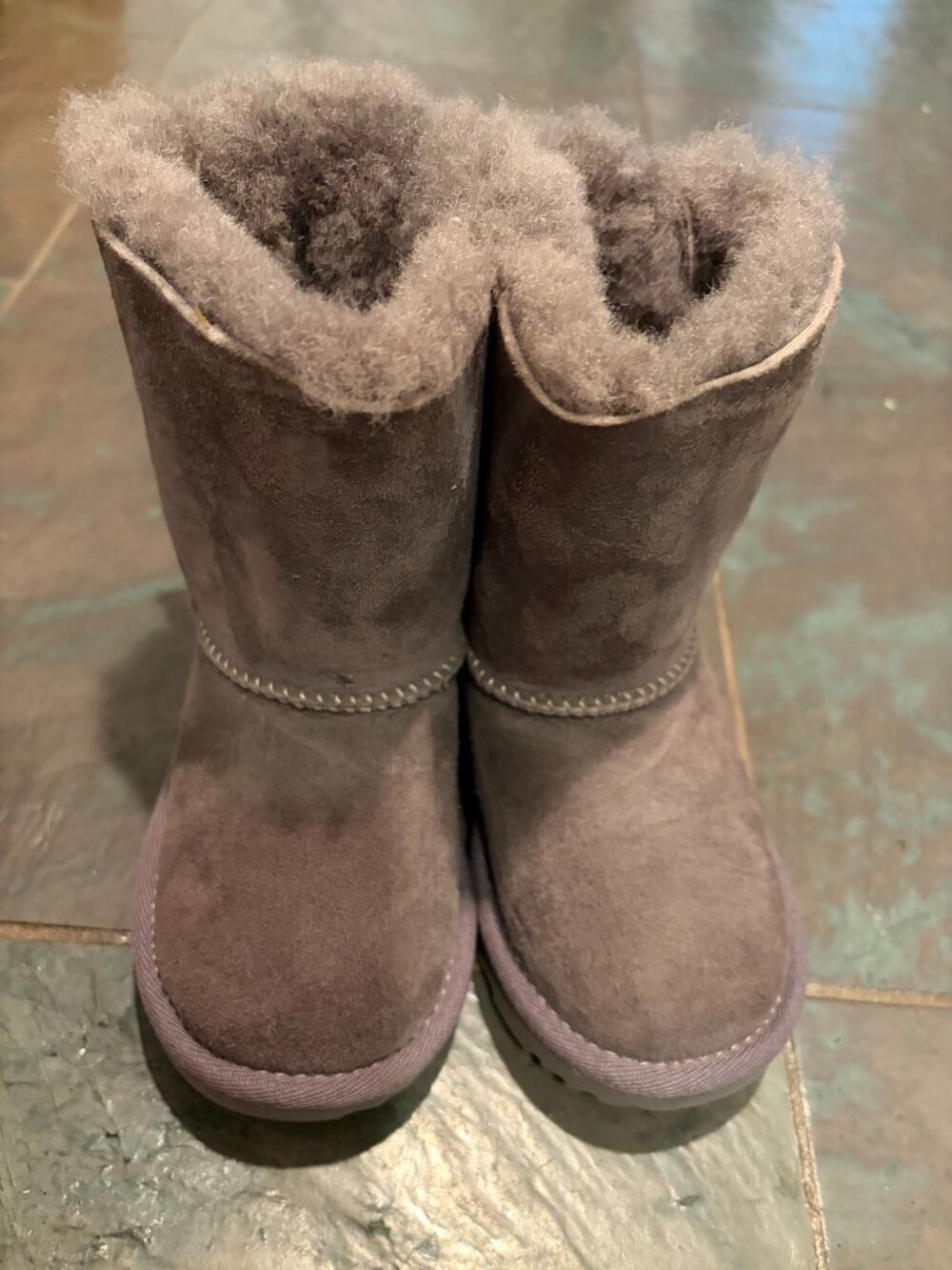UGG Gray Boots with Ribbon Bows - Kids, Size 9